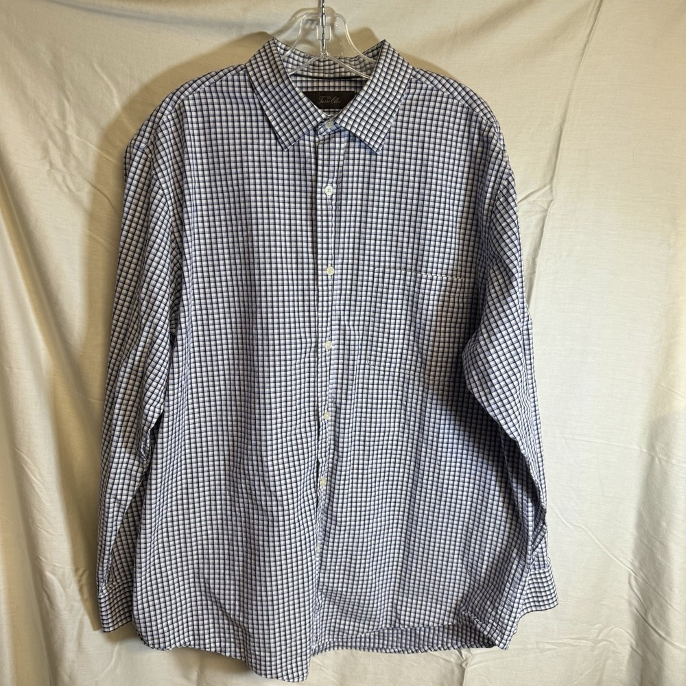 Tasso Elba Men's XL Purple White Gray Plaid 100% Cotton Long Sleeve Shirt